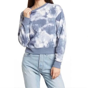 NEW Abound Women Size Medium Blue White Tie Dye Fleece Lined Sweater